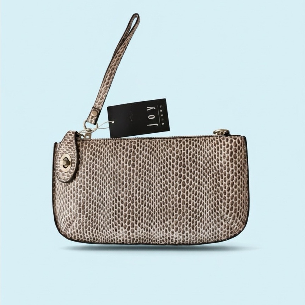 Joy Susan Metallic Taupe Snake-Embossed Wristlet